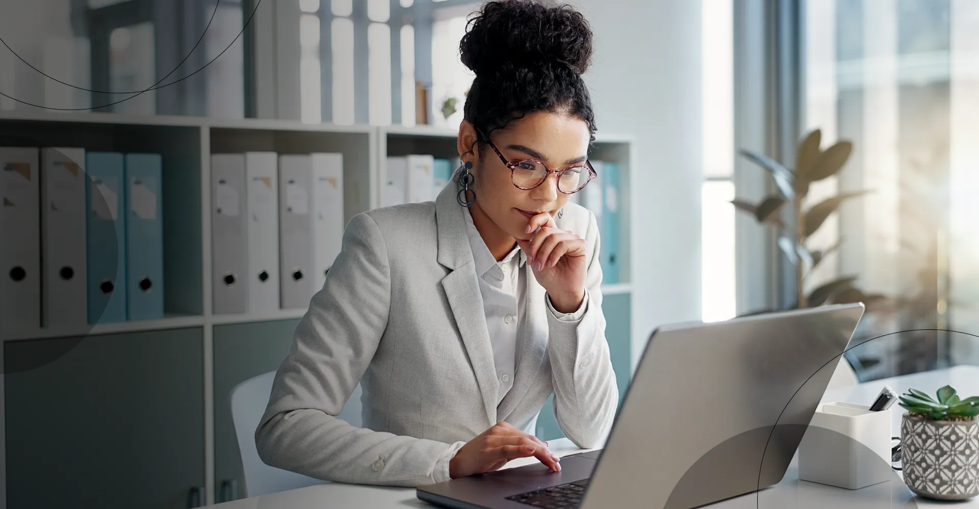 A researcher on her notebook